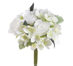 Kytice umělých růží a hortenzií s listy, dl. 28cm