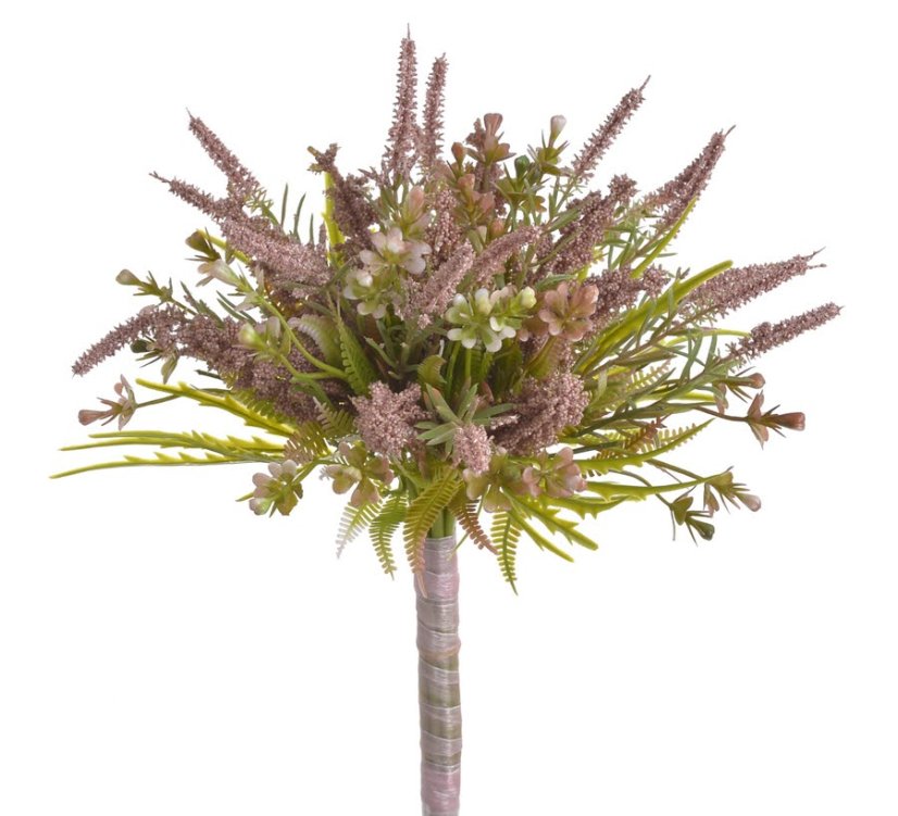 Umělá kytice mix vřesů a jiných travin s doplňky, dl. 34cm