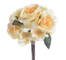 Umělá kytice 4 růže a 3 hortenzie dl. 28cm