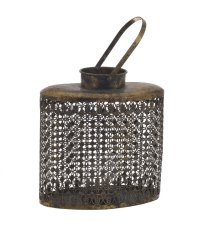 Lampa s patinovaného plechu/skla 28cmL x 15cmW x 30,5cmH