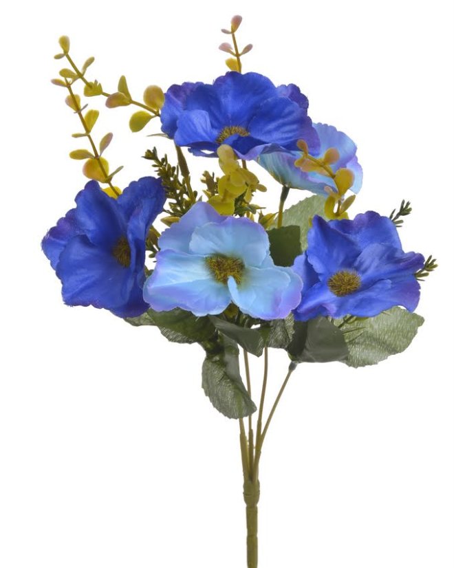 Umělá kytice 5 větviček+ 5 květů s listy a doplňky, dl. 32cm