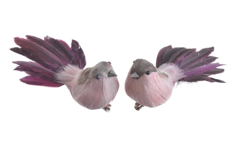 Dekorace péřový ptáček na klipu 12cmLx6cmWx5cmH - 2ks