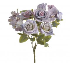 Kytice umělých rozkvetlých růží a hortenzií dl.celkem 44cm
