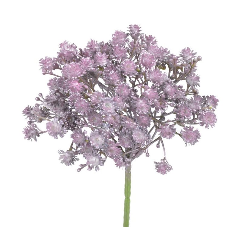 Umělá gypsophila kvetoucí s metalovou patinou dl. 20cm - zápich