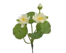 Dekorace umělý leknín 2 květy a poupě  s listy dl. 37cm