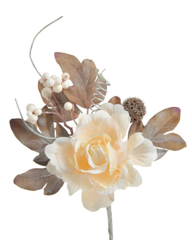 Zápich umělé růže s přízdobami, květ Ø 10cm, zápich celkem 15cm _1119