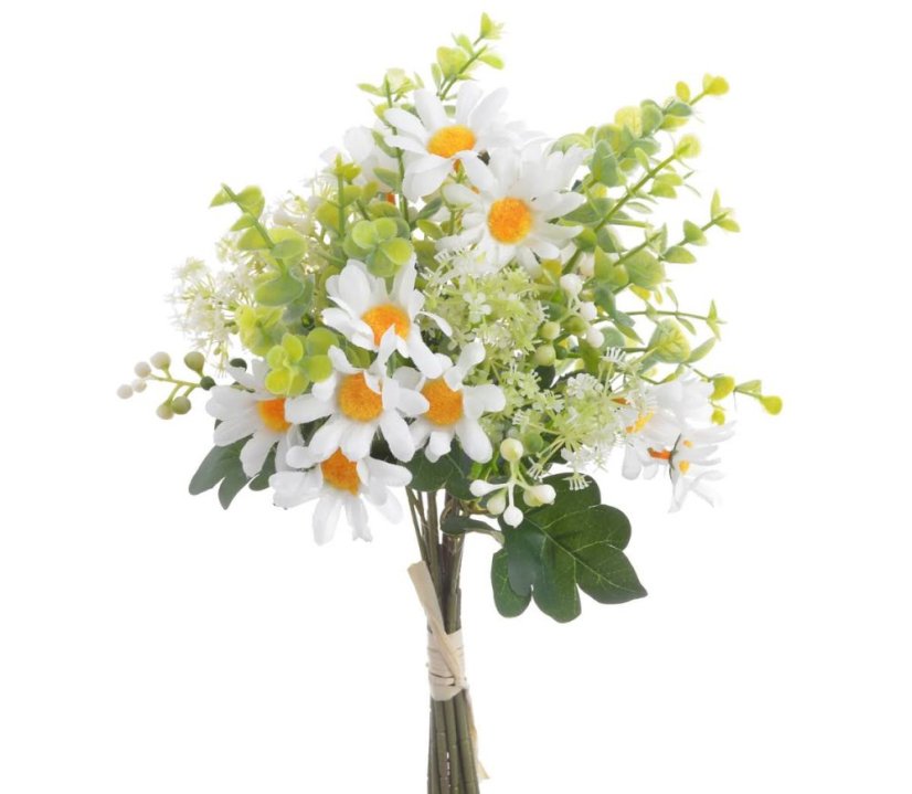 Umělá kytice s kopretinami a eukalyptem dl. 33cm