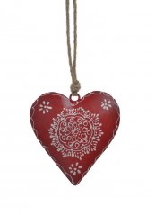 Dekorace - plechové barvené srdce s ornamenty 11x10cm..10,8cmLx3cmWx11cmH