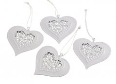 Dekorace kovové perforované srdce s ornamenty 6cm - závěs - 4ks
