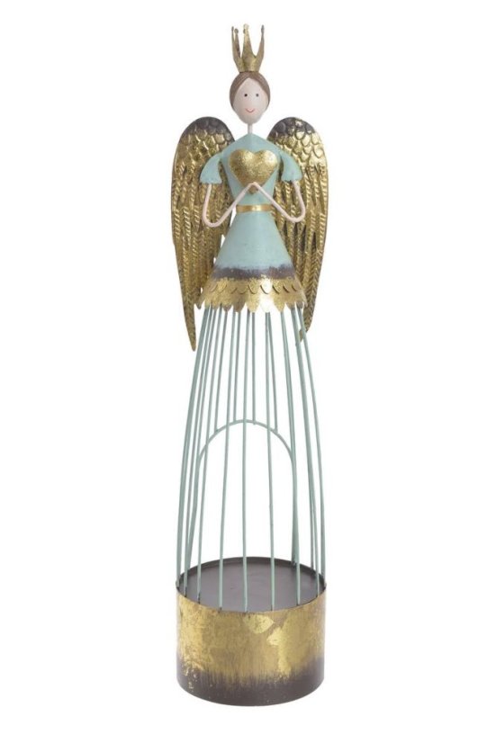 Vánoční dekorace svícen plechový anděl 12,5cmL x 12,5cmW x 53cmH