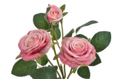 Umělá rozkvetlá růže 2 květy + 2 poupata,  květ Ø 6,5cm, dl.49cm