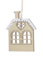Dekorace dřevěný domek se zasněženou střechou 12x10x0,5cm - závěs