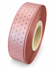 Atlasová stuha se zlatým prošíváním 1,5 cm × 20 m – starorůžová