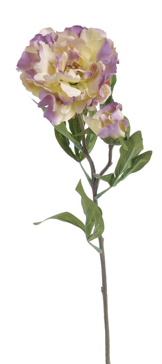 Umělá pivoňka s poupětem dl. celkem 45cm - Barva: Cream / lila