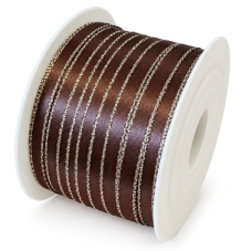 Atlasová stuha se zlatým okrajem 5 mm × 20 m – hnědá
