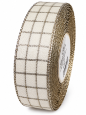Plátnová stuha s kostkou 30 mm × 25 m – bílá/stříbrná