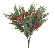 Umělá jehličnatá větvička s bobulemi a glitry 45 cm