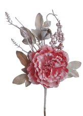 Květ umělé pivoňky s doplňky a lístky, květ Ø 9cm, zápich dl. 33cm_55