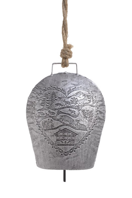 Dekorace na pověšení kravský zvonec s ornamenty  (15cmLx7,5cmWx21,5cmH) 41cmH