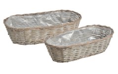 Proutěné oválné nádoby na kovové konstrukci s igelitem uvnitř 43x21,5xH13cm, 37x19xH11cm - 2 ks