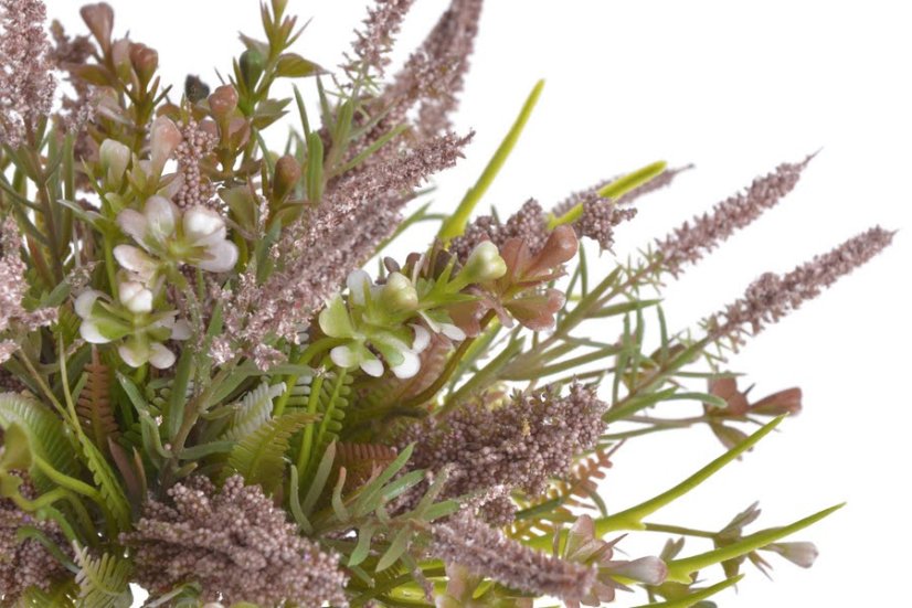 Umělá kytice mix vřesů a jiných travin s doplňky, dl. 34cm