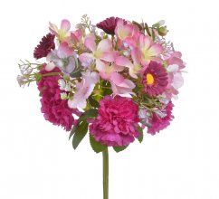 Umělá kytice mix karafiátů, hortenzií a drobných kvítků dl.32cm
