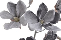 Vánoční dekorace umělá posněžená magnolie4 květy s listy dl. 92cm