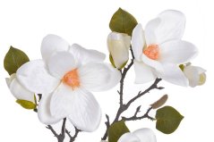 Větvička umělé magnolie s listy,  3 květy + 4 poupata, dl. 90cm