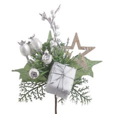 vánoční dekorace - větvička s kuličkami, šípky a dárkem - zápich H22cm