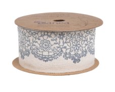 Bavlněná stuha 3,8cm x 5m - šedý ornament