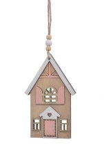Dekorace dřevěný domek závěs 7,5cmL x 0,8cmW x 12cmH