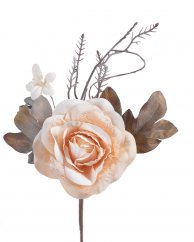 Umělá růže s krajkou na drátku s lístky a doplňky,  květ Ø 10cm/ zápich celkem 25cm