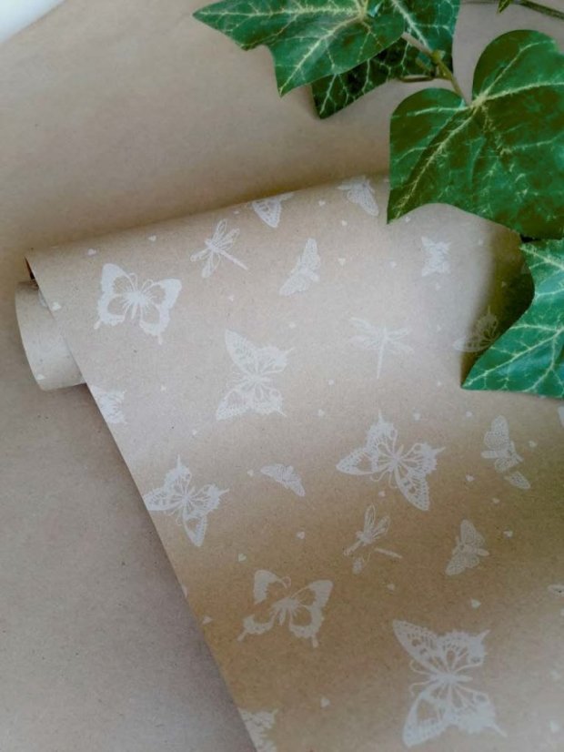 Dekorativní balící papír s potiskem  60cm/10m 50g, motýlci bílí