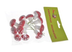 Dekorace muchomůrka zápich  houba 3cm, zápich 9cm - 12ks
