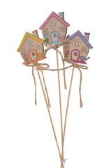 Jarní dekorace domek zápich (4,7cmLx0,5cmWx4,5cmH) 22cmH - 3ks