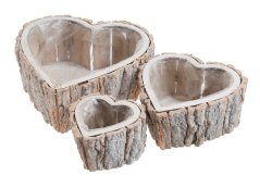 Přírodní dekorace nádoba srdce z kůry  14cmLx13cmWx9cmH,20cmLx20cmWx10cmH,27cmLx27cmWx11cmH - 3ks