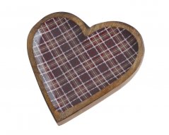 Dekorace dřevěný tácek ve tvaru srdce se vzorem kostky 25,5cmLx2,5cmWx27cmH