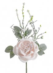 Květ umělé růže s doplňky a lístky, květ Ø 8cm, zápich dl. 25cm_11