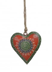 Dekorace - plechové barvené srdce s ornamenty  11x10cm..10,5cmLx2cmWx11cmH.