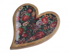 Dekorace dřevěný tácek ve tvaru srdce s květinovým vzorem 17,5cmLx2,5cmWx22,3cmH