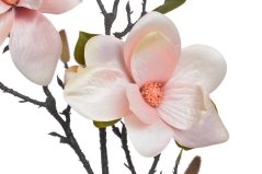 Větvička umělé magnolie s listy,  3 květy + 4 poupata, dl. 90cm
