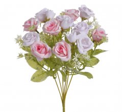 Kytice umělých růží s listy a doplňky, 12 květů a 3 poupata, dl.celkem 32cm