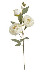 Umělá pivoňka na stonku s listem - 2 květy a poupě, květ Ø 10cm, celková dl. 87cm
