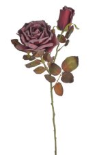 Umělá rozkvetlá růže s 1 květem a 1 poupětem, květ Ø 10cm, celkem dl.49 cm