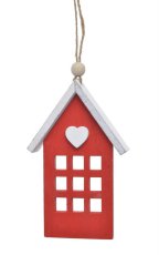 Dřevěný závěsný domeček se srdcem 16 cm