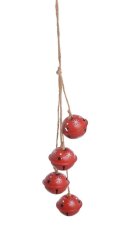 Vánoční dekorace 4 kovové rolničky 3,5cm⌀x37cmH - závěs
