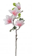 Umělá magnolie s listy - 3 květy Ø 10cm a 2 poupata dl. celkem 65cm