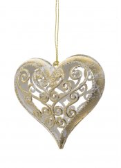 Vánoční dekorace 3D srdce 9cm s ornamenty - závěs