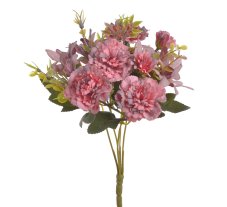 Kytička umělých karafiátů a polních květů, karafiát Ø 5cm/dl. celkem 33cm