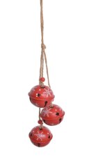 Vánoční dekorace 3 kovové rolničky 4,5cm⌀x34cmH - závěs